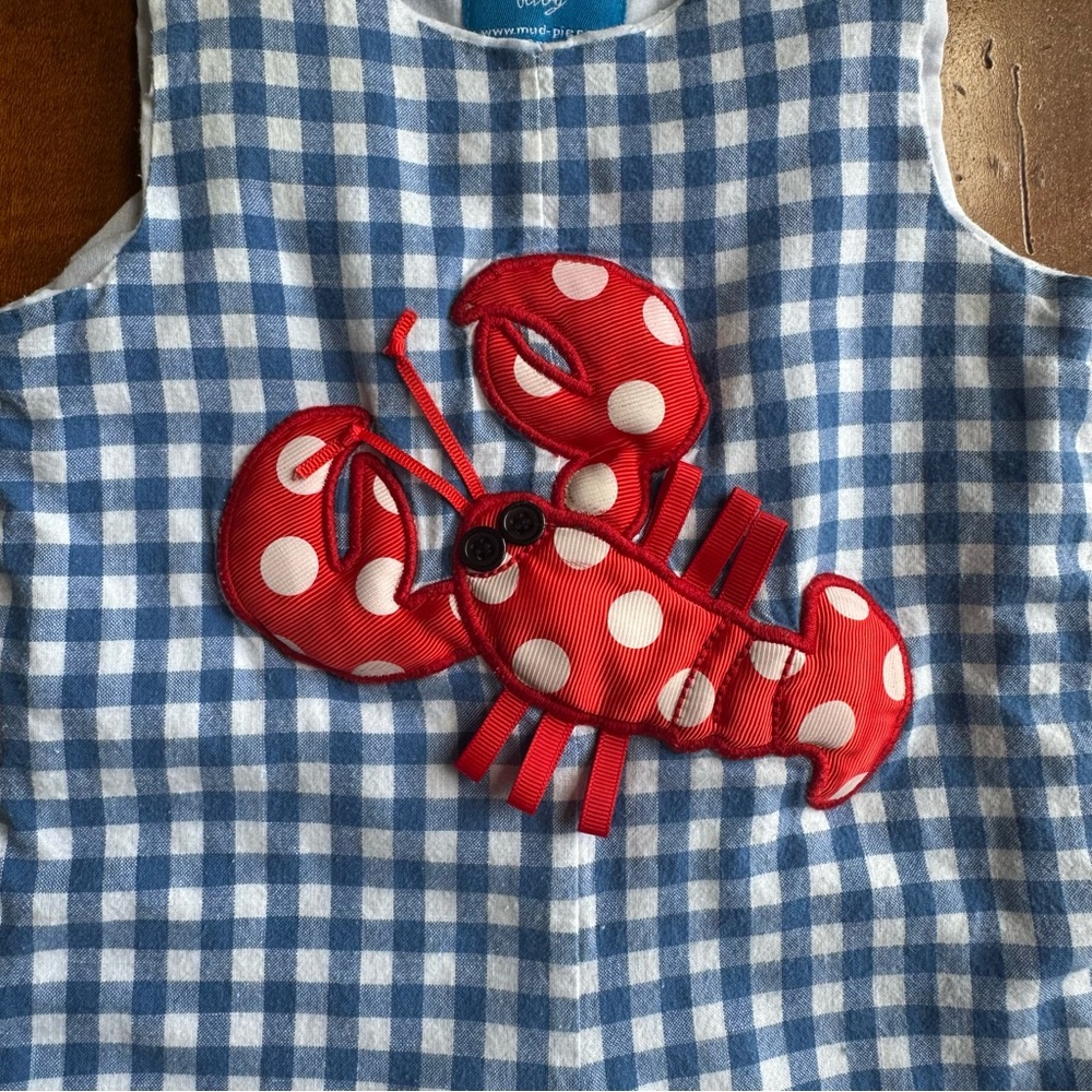 Mud Pie Blue Gingham Lobster Jumper - 12-18m - Picture 2 of 6